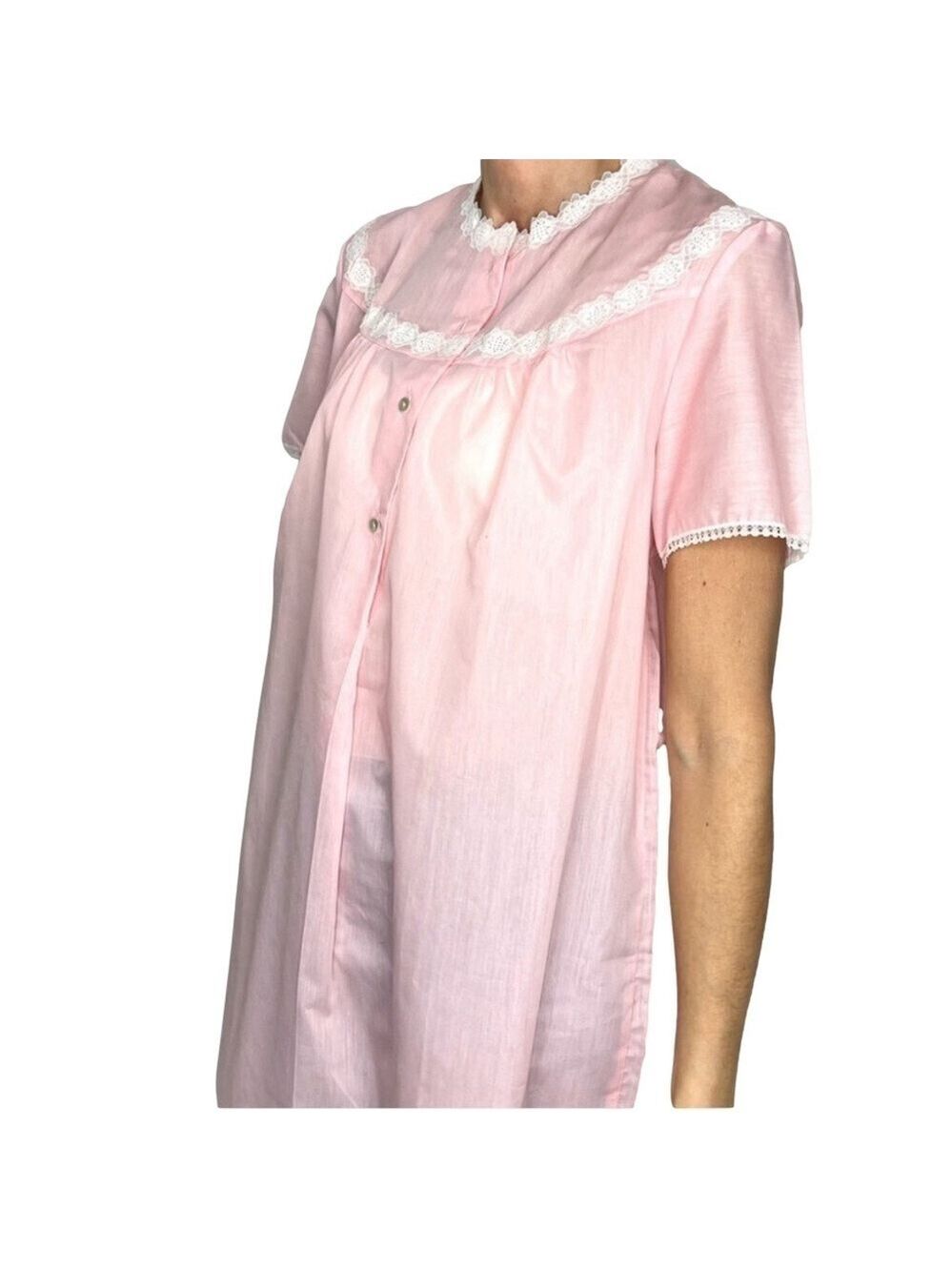 Vintage Pink White Lace Night Gown 46